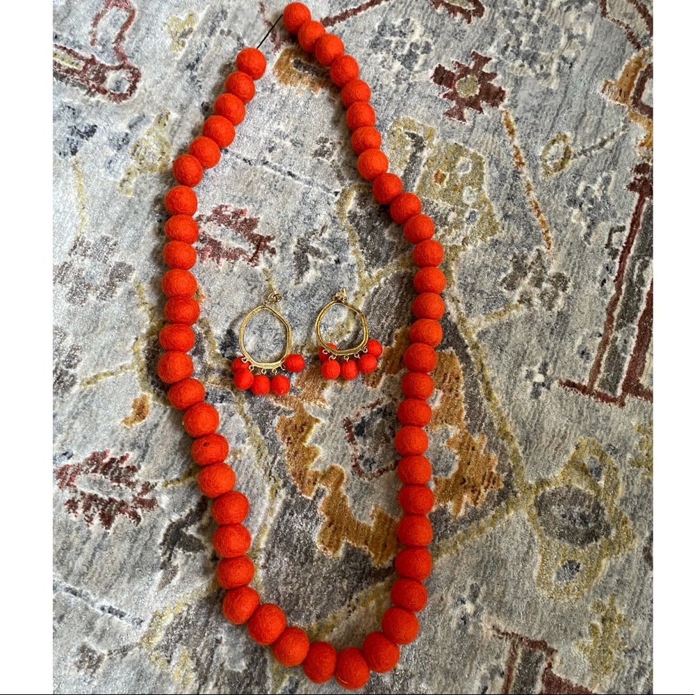 Yochi Orange felt earrings and necklace